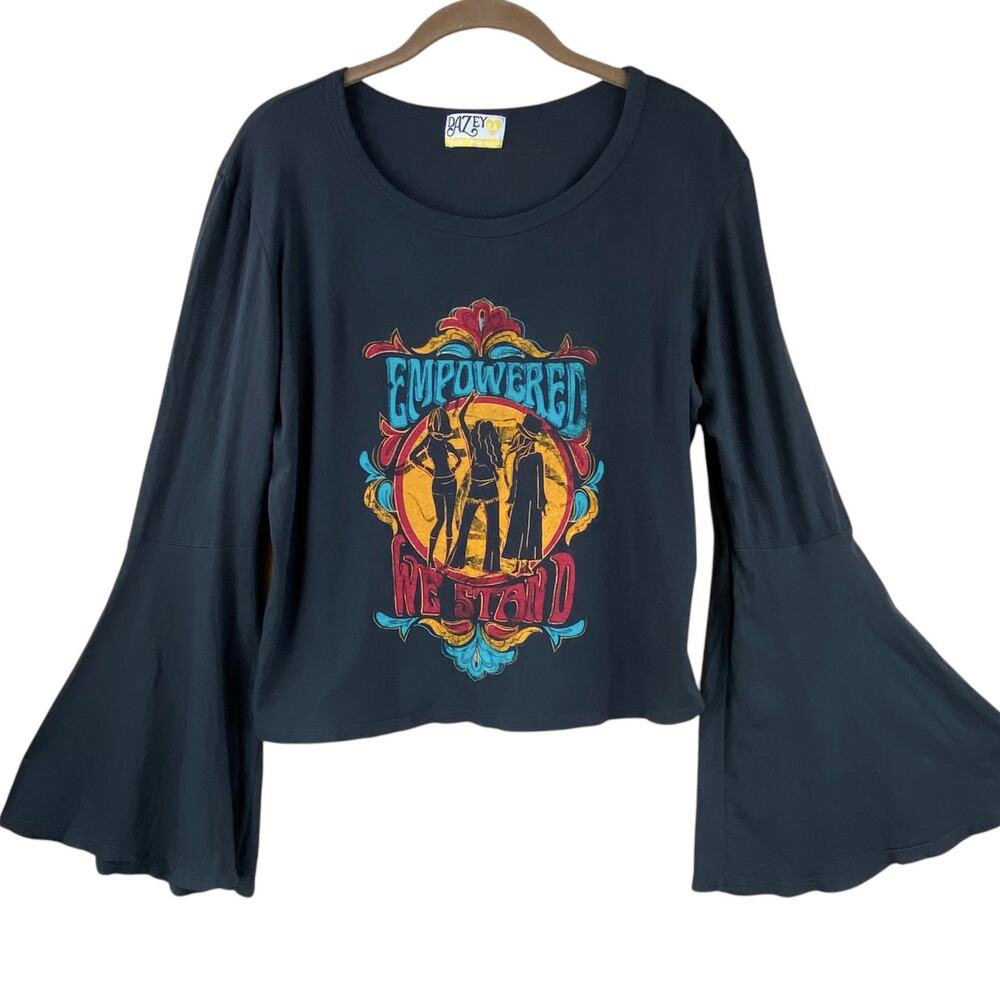 Dazey LA Empowered We Stand T-Shirt Size S/M Long Bell Sleeves Boho Feminist
